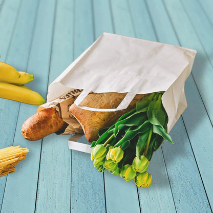 Tragetaschen aus Kraftpapier L, 26 x 17 x 25 cm, weiß, breiter Boden