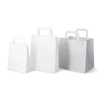 Tragetaschen aus Kraftpapier L, 26 x 17 x 25 cm, weiß, breiter Boden