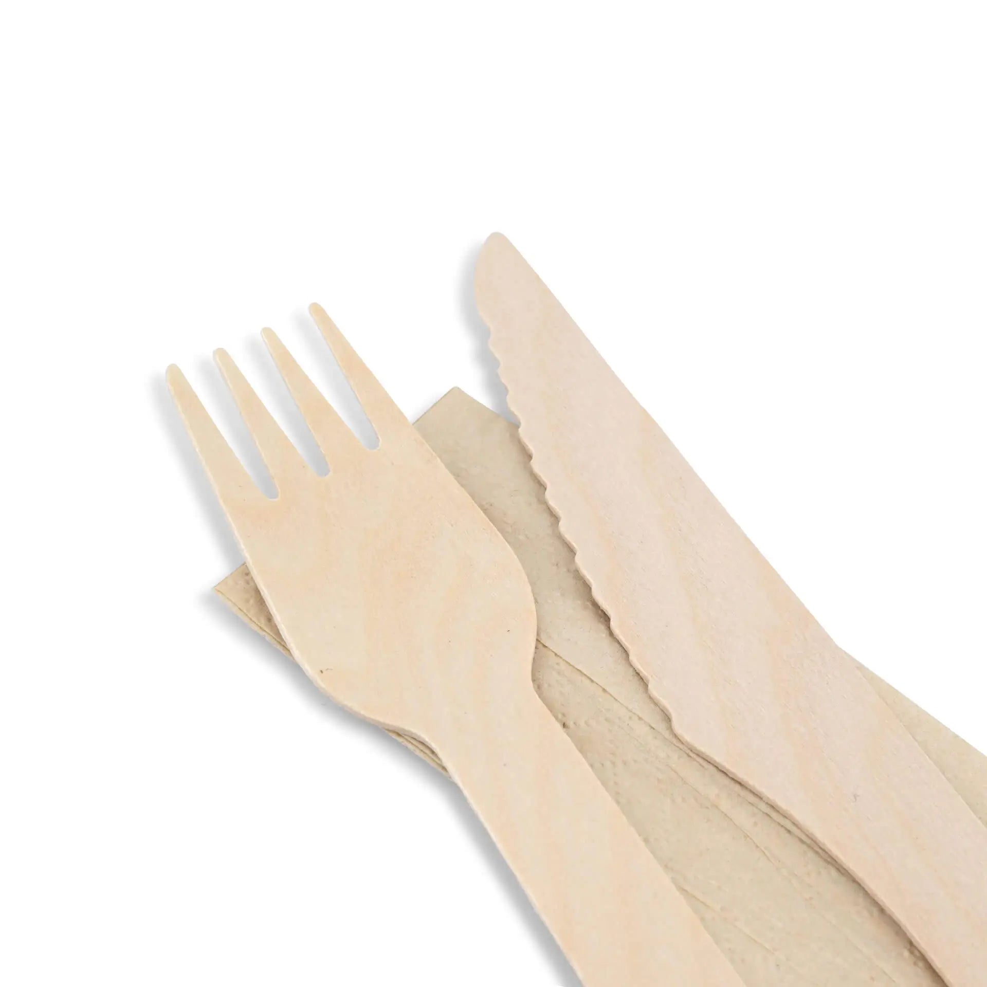 Wooden cutlery sets knife, fork & serviette, 16 cm bio-based coating