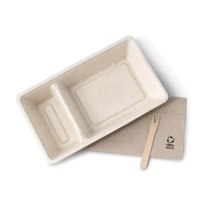 Sugarcane chip tray, 2 compartments, 12 x 20 x 3,5 cm