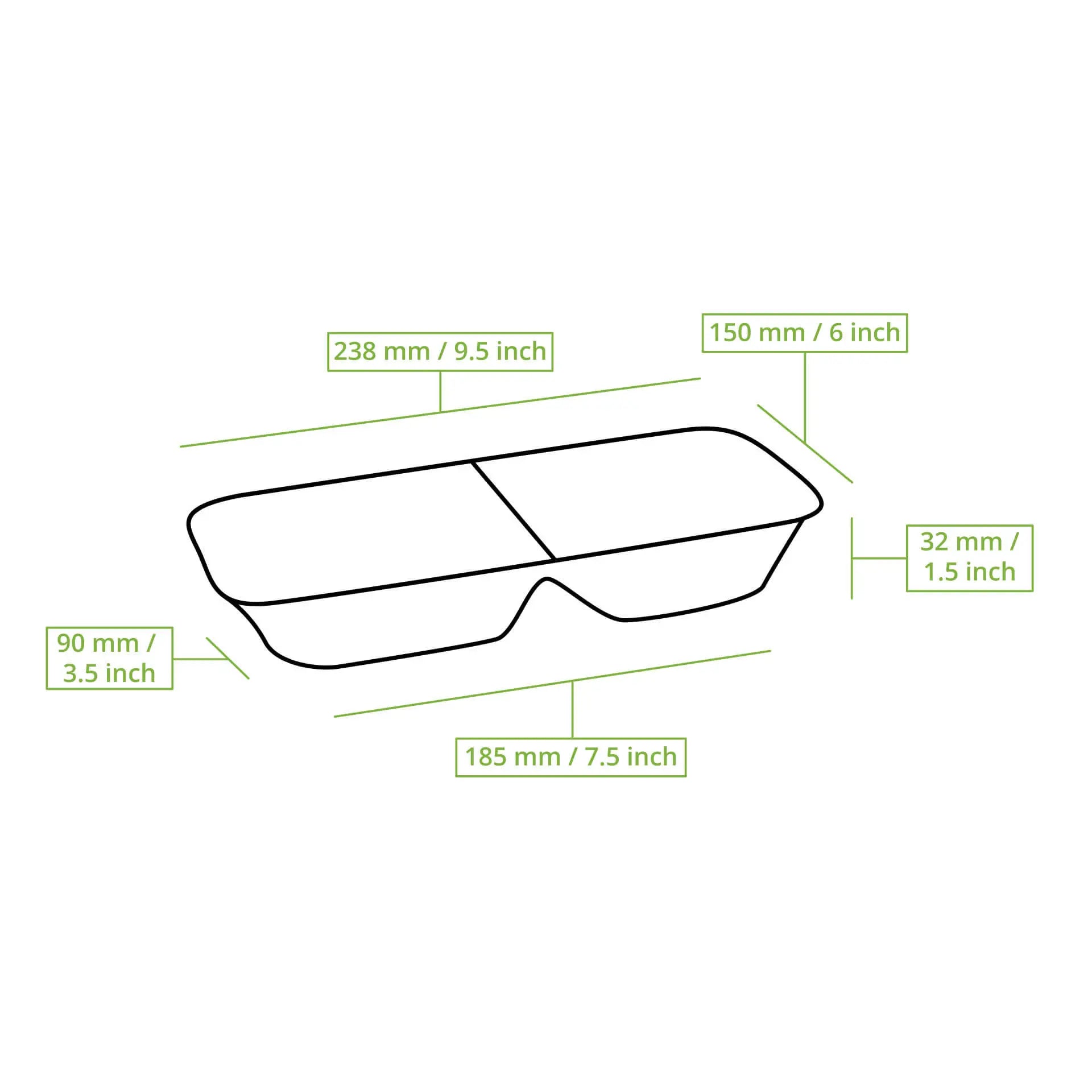 Palmblatt Menüteller "Palmware®" 25 x 15 cm, 2 Kammern, rechteckig