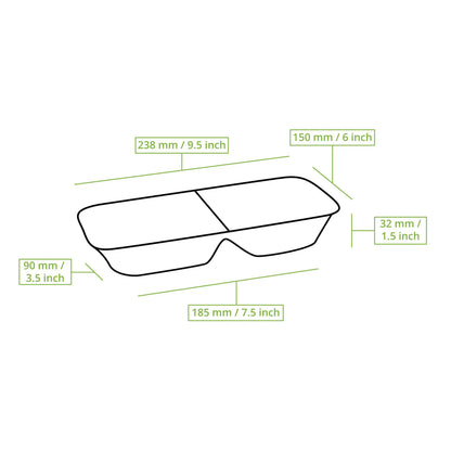 Palmblatt Menüteller "Palmware®" 25 x 15 cm, 2 Kammern, rechteckig