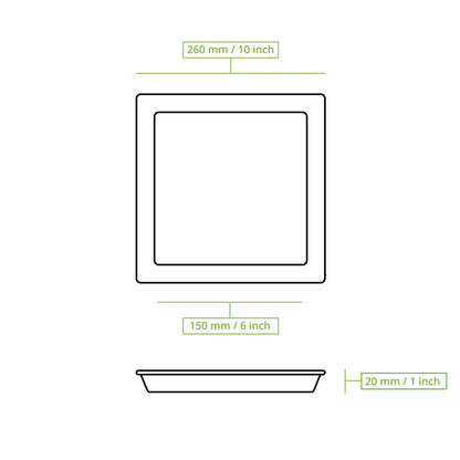 Teller aus Zuckerrohr 26 x 26 cm, quadratisch
