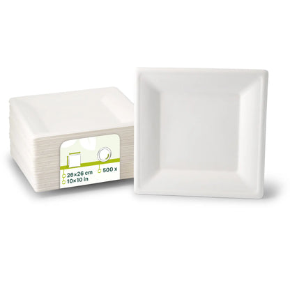 Teller aus Zuckerrohr 26 x 26 cm, quadratisch